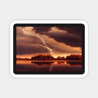 Autumn Lake Lightning Strikes Magnet