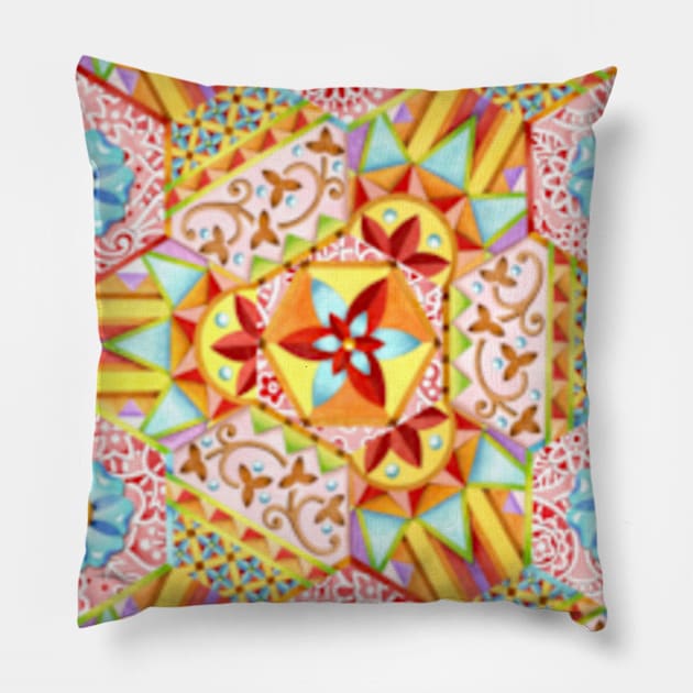 Pink Paisley Hexagons Pillow by PatriciaSheaArt