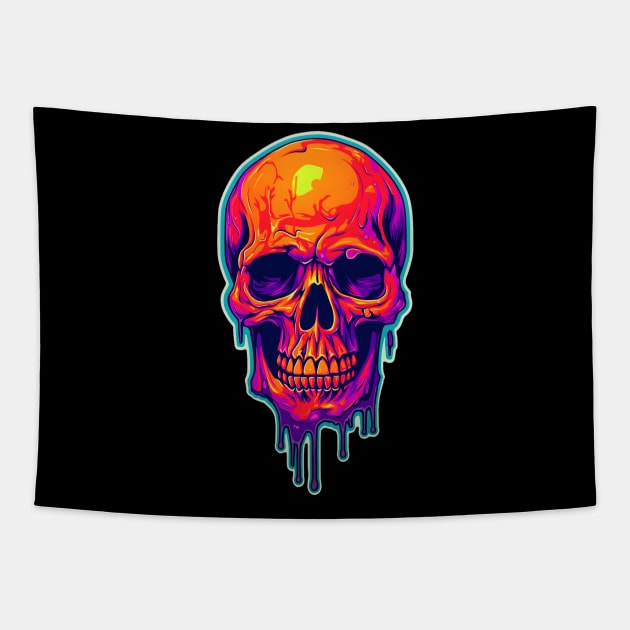 Neon Dripping Skull Tapestry by Rowdy Designs