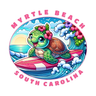 Myrtle Beach South Carolina Girls Cute Surfing Sea Turtle T-Shirt