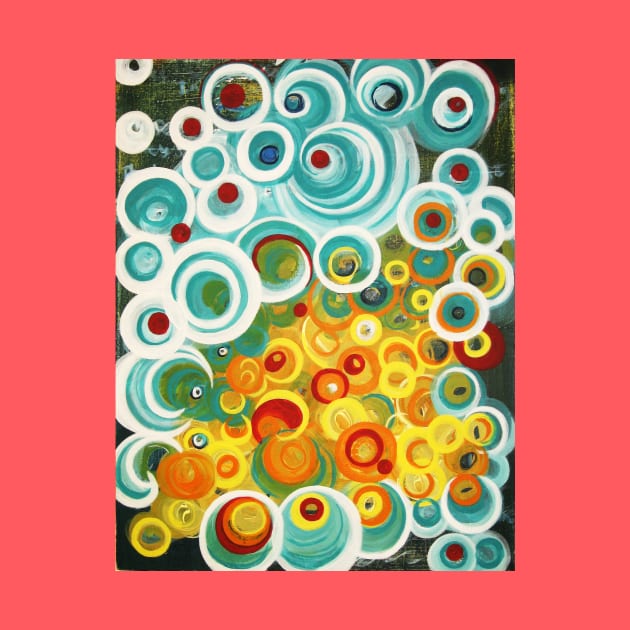 Turquoise Orange Yellow Swirl Abstract Art by Encino