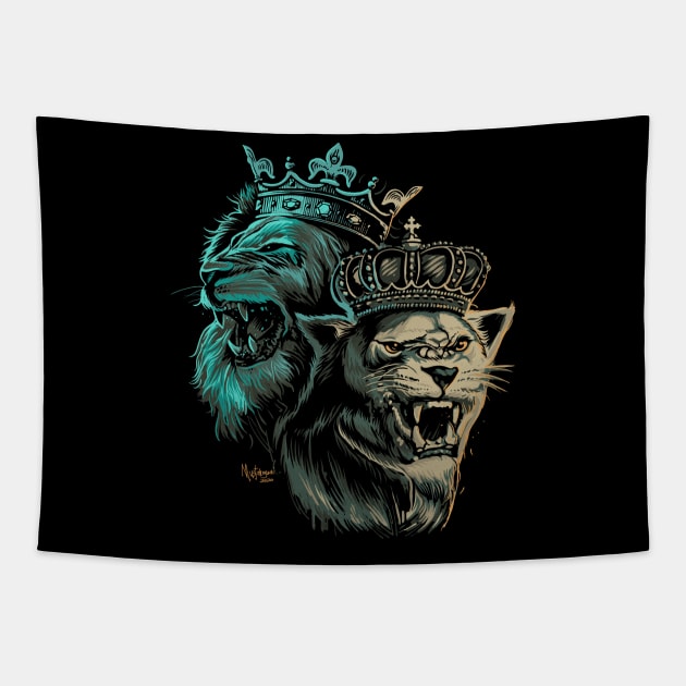 Lion & Lioness King and Queen Tapestry by mustokogeni