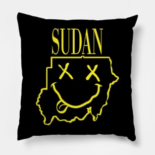 Vibrant Sudan Africa x Eyes Happy Face: Unleash Your 90s Grunge Spirit! Smiling Squiggly Mouth Dazed Happy Face Pillow