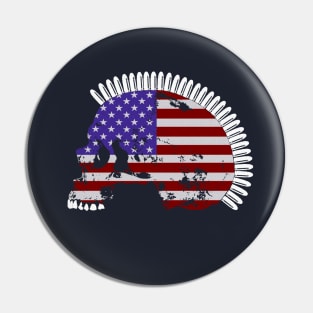 Skull with Bullet Mohawk in American Flag Pattern. Pin