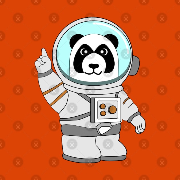 panda wearing astronaut suit raise one finger by maricetak