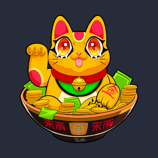 Cute Maneki Neko Ramen T-Shirt 4 by felixantosart