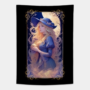 Blue Witch holding Mushroom 1 Tapestry