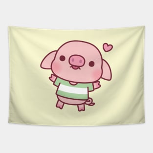 Cute Little Pig In Green Tshirt Tapestry