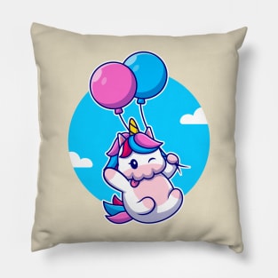 Cute Unicorn Floating With Balloon Pillow