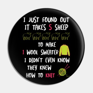 Funny Knitting Joke It Takes 5 Sheep Pin