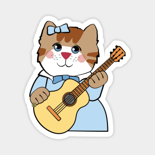 Musical Girl Cat Playing Guitar Magnet