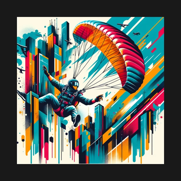 Metro Glide: Parachute Leap Above the City by heartyARTworks