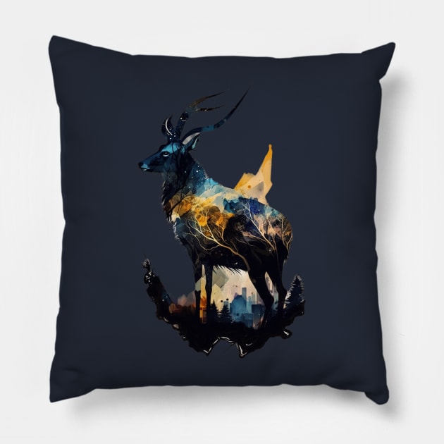 The Elegance of the Deer: An Abstract Representation of Natural Beauty Pillow by Starry Street