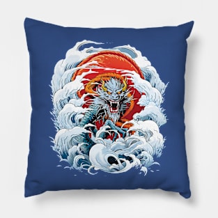 Chinese Dragon in Ocean Wave Pillow