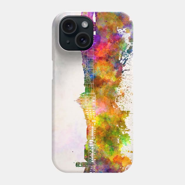 Coimbra skyline in watercolor background Phone Case by PaulrommerArt