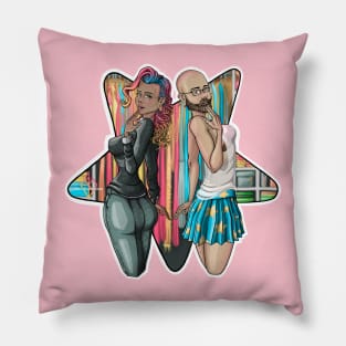 Reva Prisma and Mark_B_draws wearing each other clothes Pillow