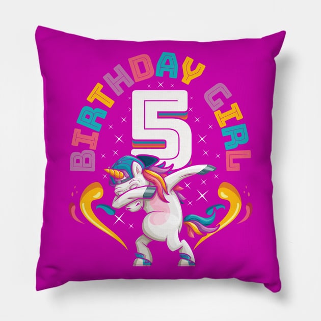 Dabbing Unicorn Birthday Girl 5 Years Old Pillow by aneisha