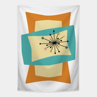 Funky Orange Rectangles Turquoise Mid Mod Tapestry