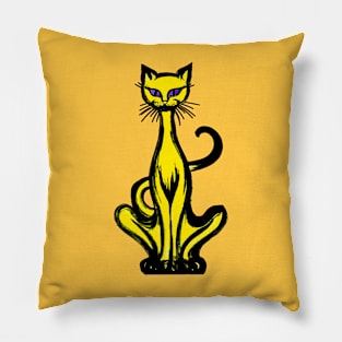 Retro 1970's Funky Groovy Yellow Jazz Cat Cartoon Pillow