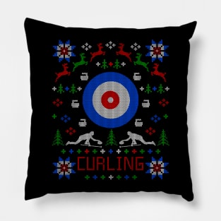 Curling Ugly Christmas Sweater Party Design Pillow