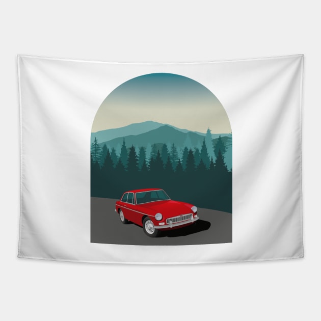 MGB GT Adventure Post Card Style Tapestry by NickShirrell