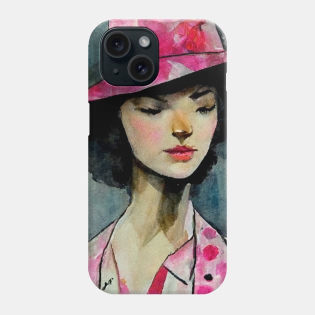 Pink 1960's Fashion Model Watercolor Phone Case by Moon Art