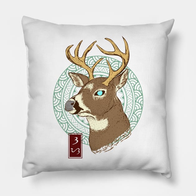 Deer - White Pillow by Thor Reyes