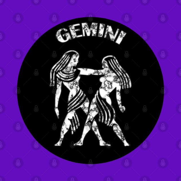 Gemini Astrology Zodiac Sign - Gemini the Twins Birthday Or Christmas Gift - Black and White Marble Symbol by CDC Gold Designs