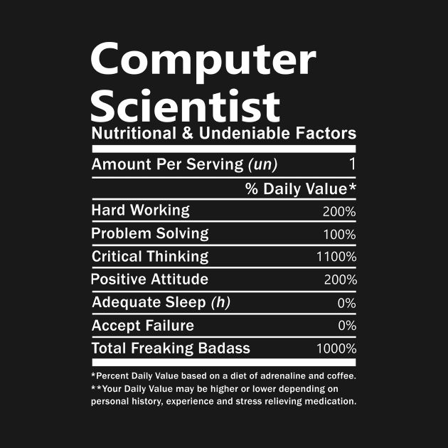 Computer Scientist T Shirt - Nutritional and Undeniable Factors Gift Item Tee by Ryalgi