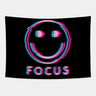 Glitch Smiley Face Focus (pink and blue glitch) Tapestry