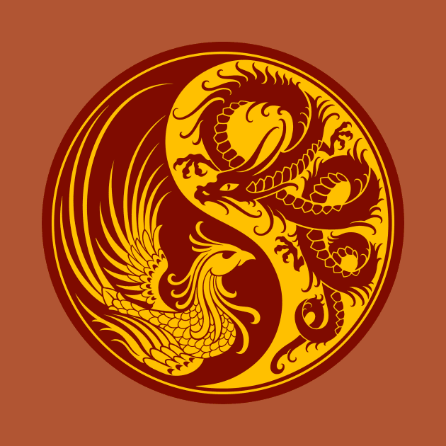 Yellow and Red Dragon Phoenix Yin Yang by jeffbartels