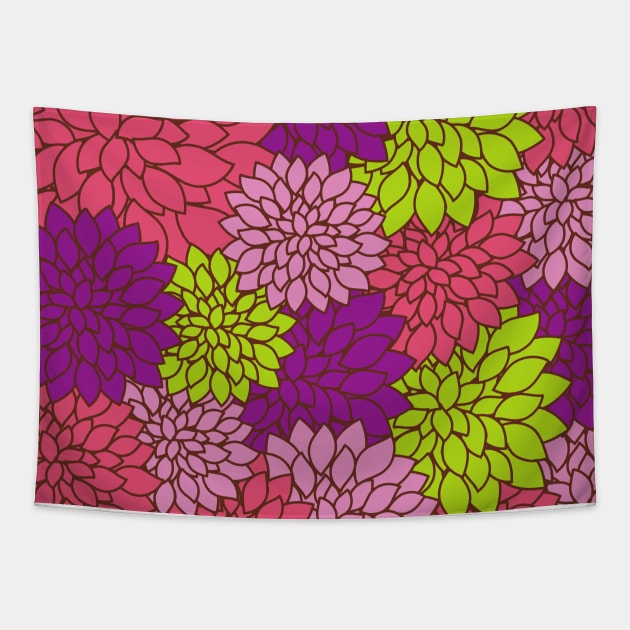 Dahlia Flowers, Colorful Flowers, Floral Pattern Tapestry by Jelena Dunčević