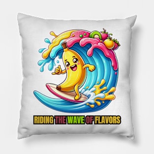 Banana Boarding - Riding the Wave of Flavors Surf Tee Pillow