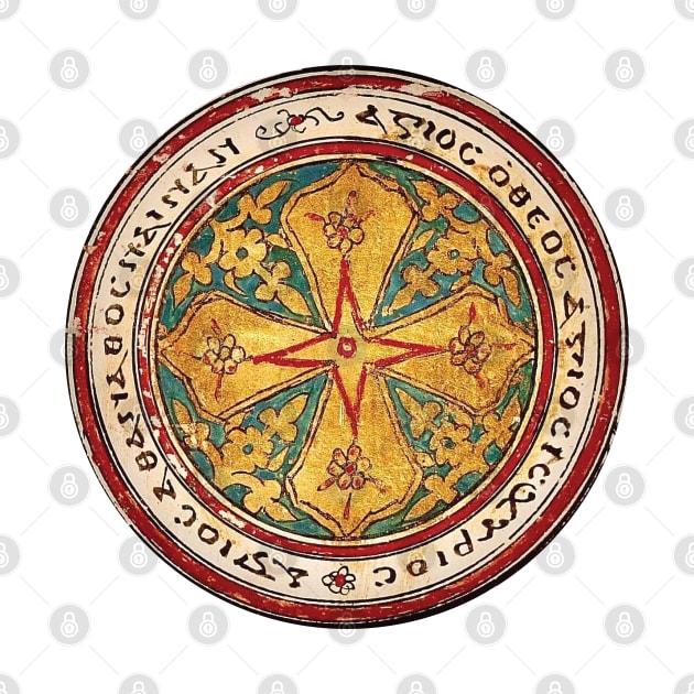 Coptic Manuscript Cross Medallion with Coptic Trisagion by EkromDesigns