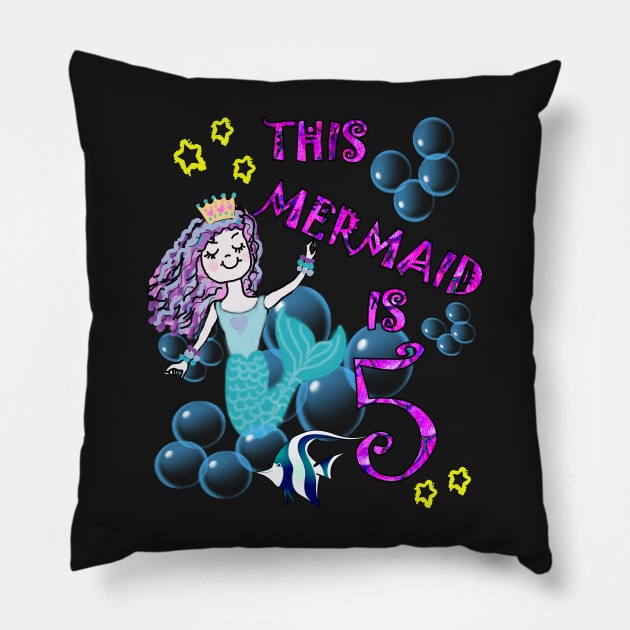 Birthday 5th Mermaid Cards, Journals & Gifts for Five Year Old Girl Gift Pillow by tamdevo1