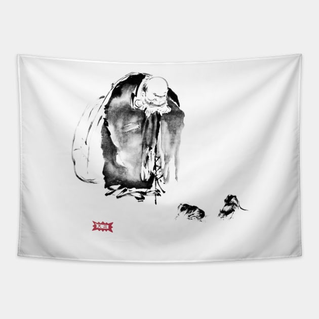 Miyamoto Musashi's Hotei and Roosters Tapestry by YokaiLee5