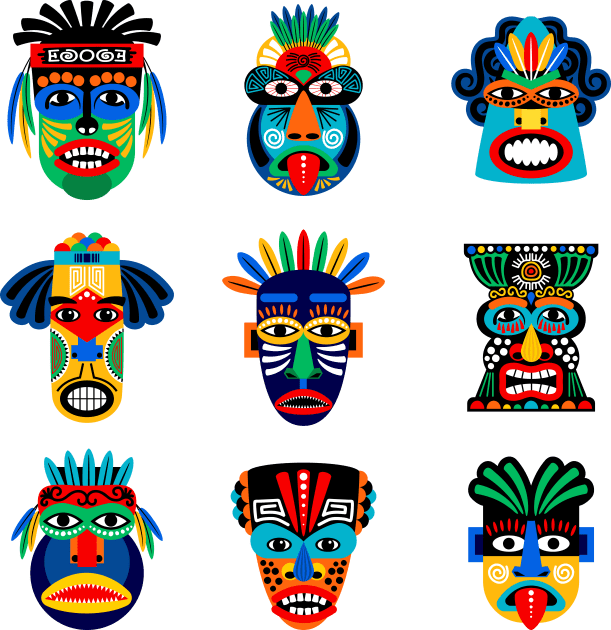 Zulu Aztec Warrior masks Kids T-Shirt by Mako Design 