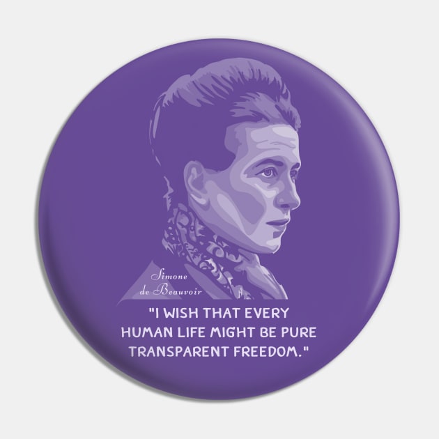 Simone de Beauvoir Portrait and Quote Pin by Slightly Unhinged