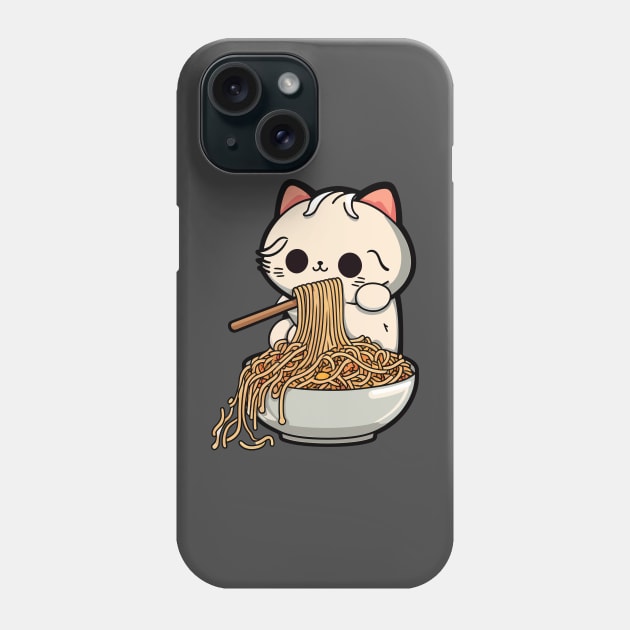 Cat eating spaghetti Phone Case by FunnyZone
