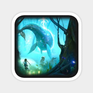 Flying whale in magical forest Magnet