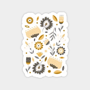 Floral Folk Art in Mustard Yellow Magnet