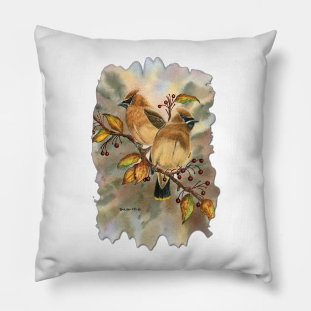 Waxwings Pillow by Dave Bartholet Wildlife Art