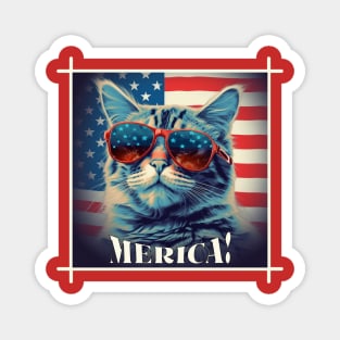 Funny Patriotic Cat MERICA! Happy Birthday America! Magnet