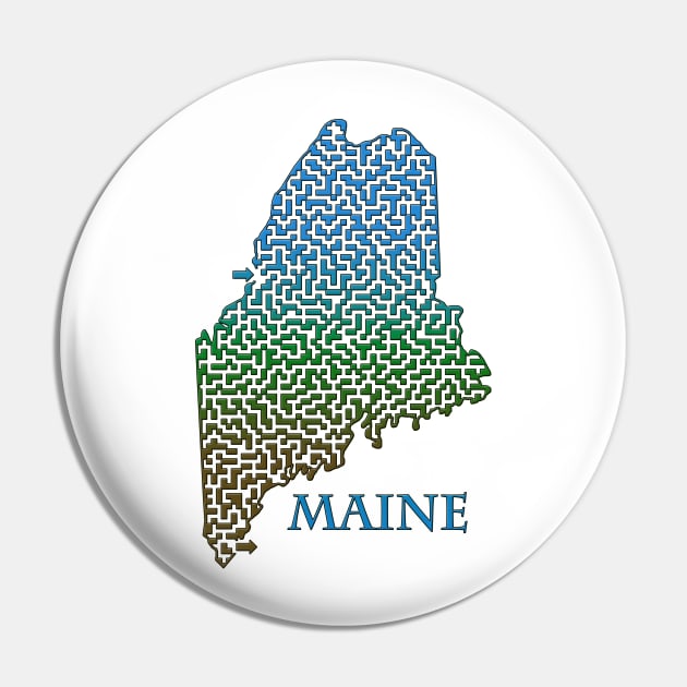 State of Maine Colorful Maze Pin by gorff