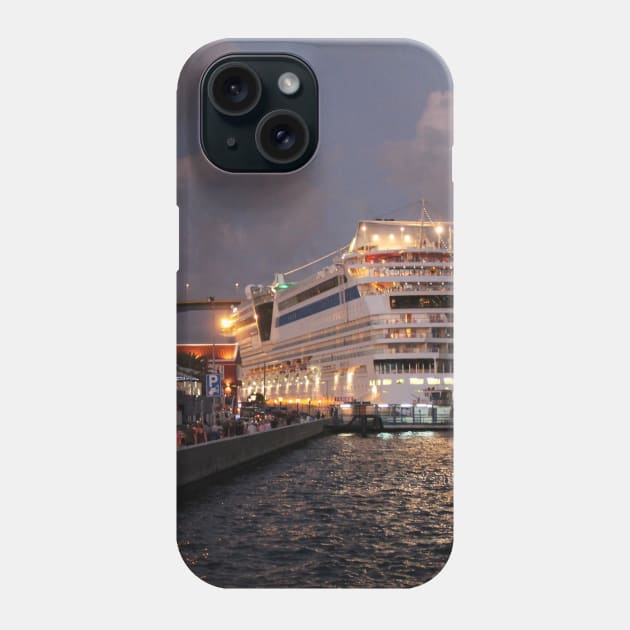 AIDAluna Cruise Ship docking at Willemstad Curacao at Night Phone Case by Christine aka stine1