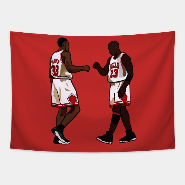 Michael Jordan And Scottie Pippen Throwback Chicago Bulls NBA Tapestry by xavierjfong