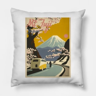 Mt Fuji Japan Vintage Travel Art Poster Pillow