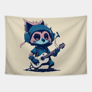 Cartoon Guitarist Raccoon Tapestry