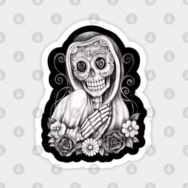Santa muerte with flowers day of the dead. Magnet by Jiewsurreal