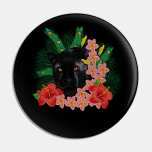 Black leopard Panther, Tropical Floral, Big Cat Pin